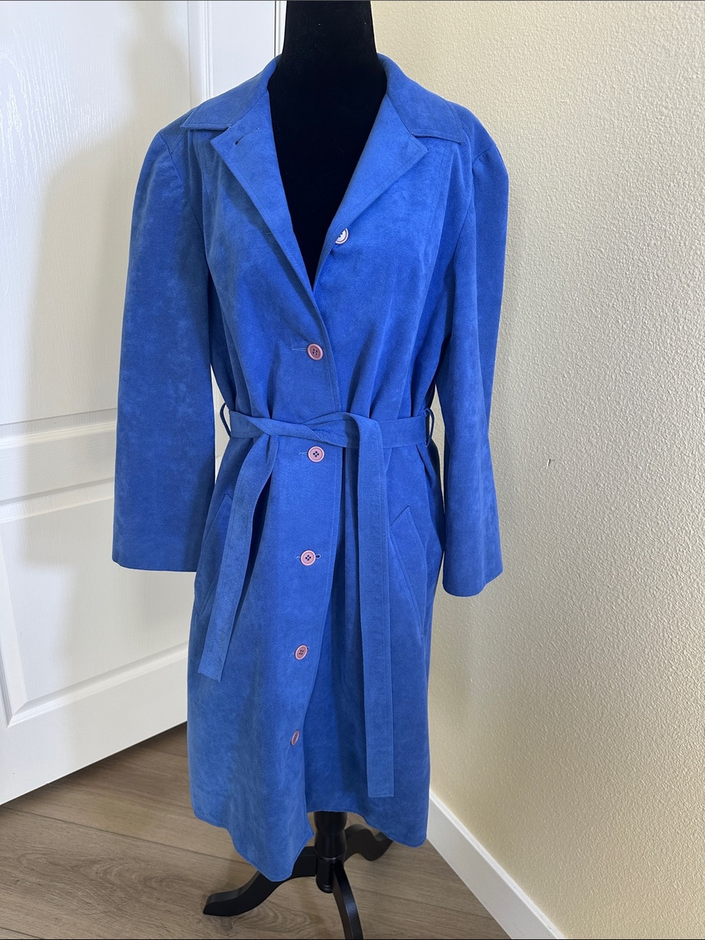 Posh ULTRASUEDE Miss Nellie Royal Blue trench coat.